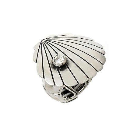 ANEL REGULÁVEL SILICONE CONCHA METAL NADIA GIMENES PRATEADO