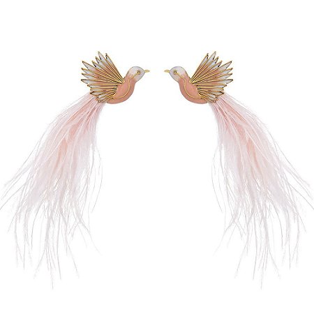 BRINCO DE PRESSÃO BEIJA FLOR NUDE COM PLUMAS DOURADO NÁDIA GIMENES