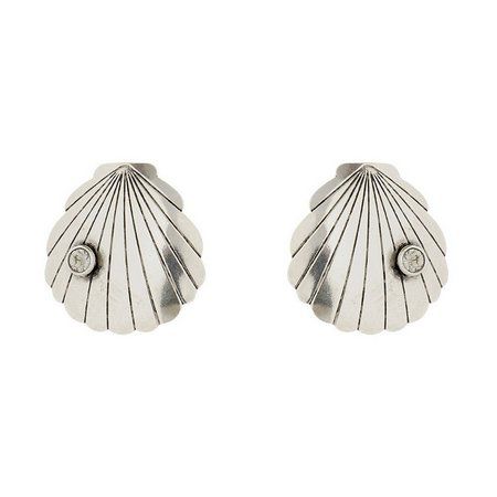 BRINCO CONCHA METAL COM STRASS PRATEADO NADIA GIMENES