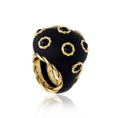 ANEL RESINA VINTAGE PRETO DOURADO NÁDIA GIMENES