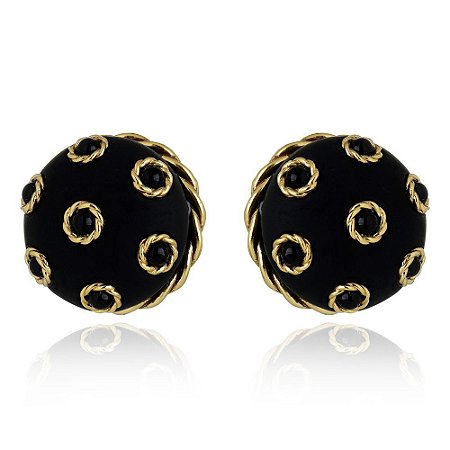 BRINCO DE PRESSÃO VINTAGE PRETO DOURADO NÁDIA GIMENES PARA CAROL BASSI