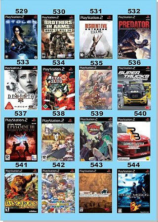 Catálogo Jogos Playstation 2 (Ps2) - 529 à 544