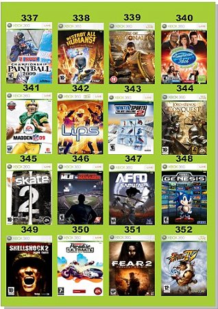 Catálogo Jogos Xbox 360 - 337 à 496 - Fenix GZ - 16 anos no mercado!