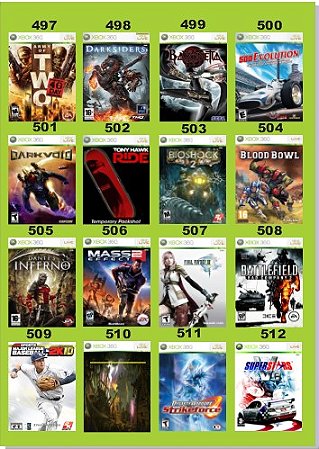 Catálogo Jogos Xbox 360 - 497 à 656 - Fenix GZ - 17 anos no mercado!