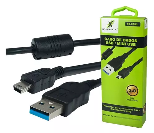 Cabo Mini Usb 1,8m 3.0 V3 Com Filtro P/ Controle Ps3 - X-CELL