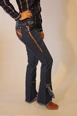 calça jeans country bordada