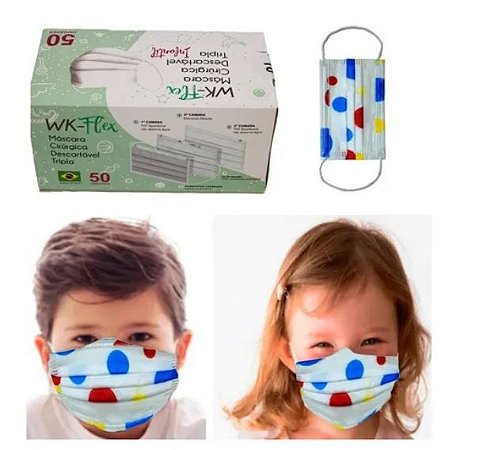 Máscara Descartável Infantil Tripla C Filtro Meltblown 50 Un