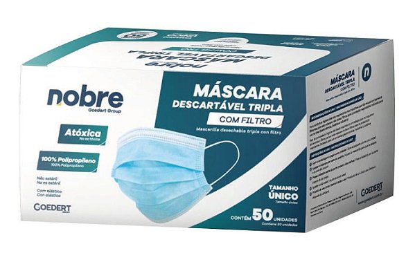 Mascara descartavel tripla com elastico (**Tecido azul c/50und.) - Nobre