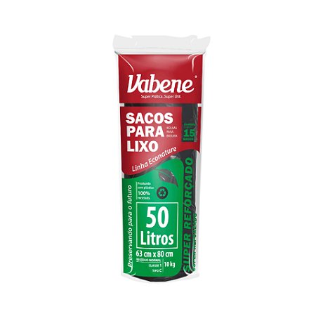 SACO LIXO PRETO SUPER REFORCADO 50L 15UN / ROLO VABENE