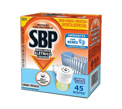 SBP Repelente Elétrico Líquido Cheiro Suave Aparelho e Refil 35ML