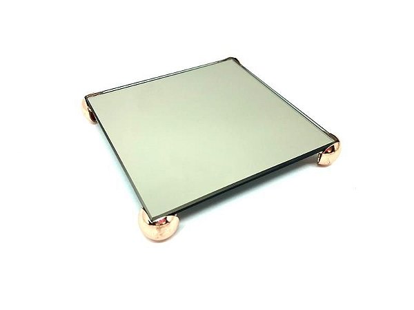 BANDEJA DE VIDRO BRONZE C/PES BOLA ROSE 12X12