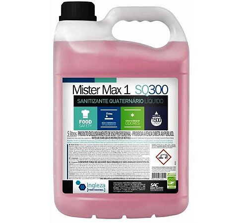 Sanitizante Bactericida Quaternário Líquido Mister Max 1 SQ300 5 litros Ingleza