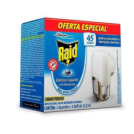 Repelente Elétrico Raid Líquido 45 Noites Aparelho com Refil