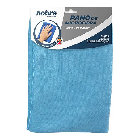 Pano de microfibra 40x60cm azul (pacote c/2un) NOBRE