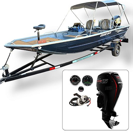 Barco Martinelli Grand Bass 6.0+ Mercury 115 HP 4T Pro XS Fat. PJ+ carreta rodoviária e acessórios de montagem