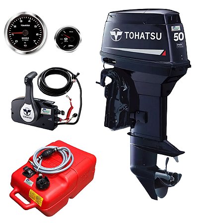 Motor de Popa Tohatsu M50EPTOS – 50 HP 2 Tempos, Rabeta curta 15 polegadas, Power Trim, Direção por Comando à Distância - Preço P. Rural e PJ