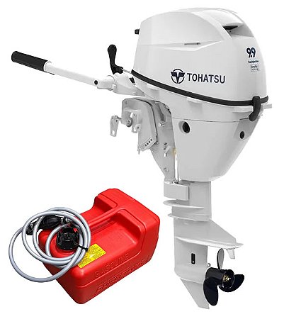 Motor de popa Tohatsu 9.9 HP 4 Tempos MFS9.9CYWS manual com manche branco - Preço CNPJ ou Produtor Rural
