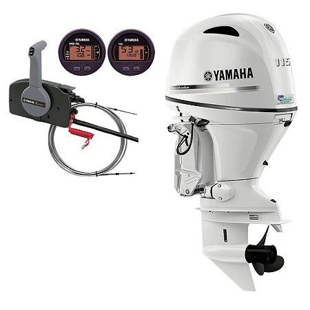 Motor de popa Yamaha 115 HP 4T BET2X Branco  25 pol. Elétrico com comando -  Preço Pessoa Física