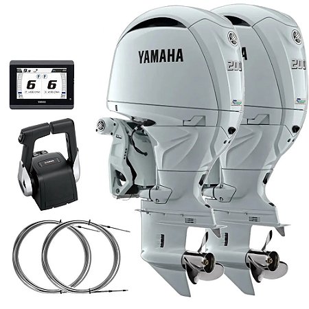 Parelha Motor de Popa Yamaha 200 HP QET2X Branco - 4 Tempos -  Rabeta 25 pol. Comando Top Duplo Mecânico - Preço para Pessoa Física