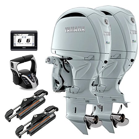Parelha Motor de popa Yamaha 200 HP 4 Tempos NST2X 25 Pol. Branco Elétrico com Comando Top Duplo Eletrônico e Direção Eletro Hidráulica acoplada -  Preço pessoa física