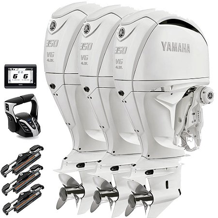Trinca Motor de Popa Yamaha 3X 350 HP 4 Tempos BST2X Branco 25" Pol. Comando Eletrônico e Tela CL5 Display - Preço Pessoa Física