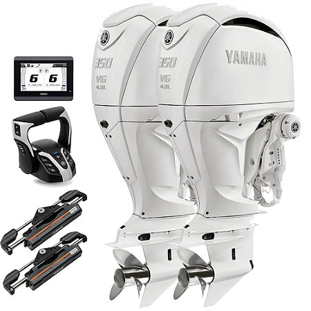 Parelha Motor de Popa Yamaha 2X 350 HP 4 Tempos BST2X Branco 25" Pol. Comando Eletrônico e Tela CL5 Display - Preço Pessoa Física