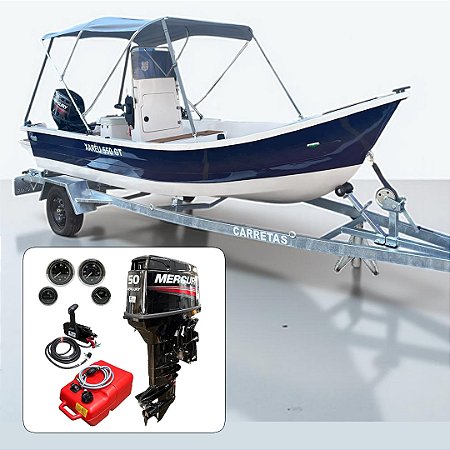 Conjunto Barco de fibra Martinelli Xaréu 550 GT com motor Mercury 50 hp 2 tempos EO+ acessórios de navegação instalados - Preço motor para PJ ou Produtor Rural