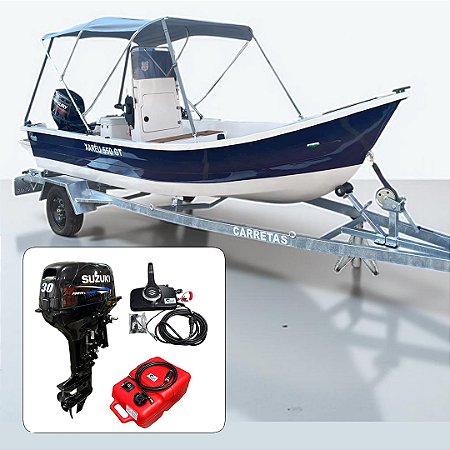 Conjunto Barco de fibra Martinelli Xaréu 550 GT com motor Suzuki 30 hp 2 tempos Elétrico+ acessórios de navegação instalados - Preço motor para PJ