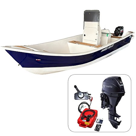 Conjunto Barco de fibra Martinelli Xaréu 550 GT com motor Tohatsu 30 hp 4 tempos Elétrico Power Trim+ acessórios de navegação instalados - Preço motor para PJ ou Produtor Rural