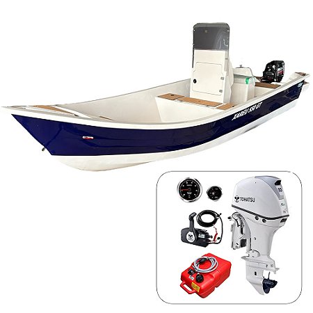 Conjunto Barco de fibra Martinelli Xaréu 550 GT com motor Tohatsu 50 hp 4 tempos Elétrico Power Trim 20" Branco+ acessórios de navegação instalados - Preço motor para PJ ou Produtor Rural