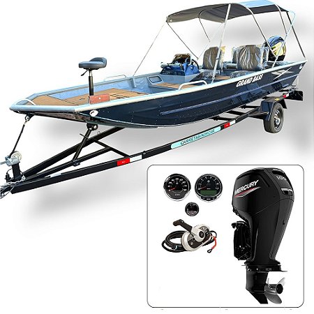 Barco Martinelli Grand Bass 6.0+ Mercury 100 HP 4T ELPT Fat. PJ+ carreta rodoviária e acessórios de montagem
