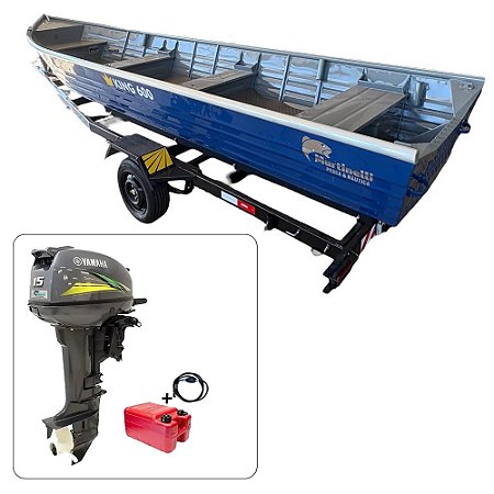 Barco de alumínio Martinelli King 600 + Yamaha 15 HP 2T + carreta Rodoviária - Preço do motor para PJ ou Produtor Rural