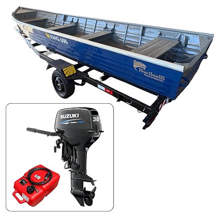Barco de alumínio Martinelli King 600 + Motor de popa Suzuki 30 HP 2T Partida Elétrica Manche + carreta Rodoviária - Preço do motor para PJ ou Produtor Rural