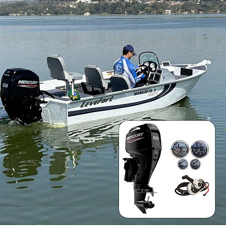 Barco Levefort Marajó 16 Freestyle Special Series + Mercury 60 HP 4T Fat. PJ + Carreta Rodoviária+ Acessórios de montagem