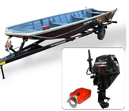 Barco de alumínio Cast One 550 + Motor de popa Mercury 25 HP 4T Partida Elétrica Manche - Fat. PJ + Carreta Rodoviária