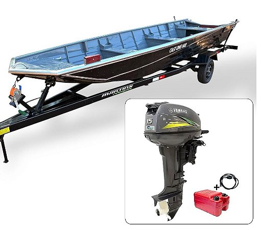 Barco de alumínio Cast One 550 + Motor de popa Yamaha 15 HP 2T com Manche - Fat. PJ + Carreta Rodoviária