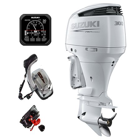 Motor de popa Suzuki 300 HP 4T EFI Rabeta 25" (6 cc) Branco Premium Comando Top Digital Painel de chaves - Preço PJ - PRONTA ENTREGA - FRETE GRÁTIS