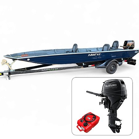 Barco de alumínio Martinelli X-Boat 6.0 Soldado + Suzuki 30 HP 4 Tempos Partida Elétrica e Manche + Carreta rodoviária - Preço do motor para PJ