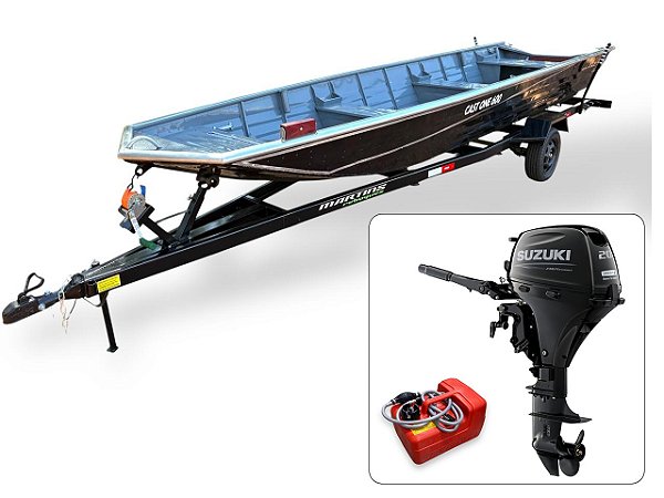 Barco de alumínio Cast One 600 + Motor de popa Suzuki 20 HP 4T Partida Elétrica com Manche + Carreta Rodoviária - Preço do motor para PJ
