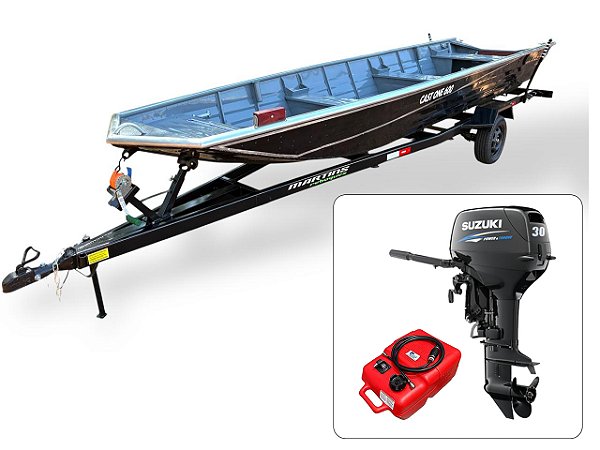 Barco de alumínio Cast One 600 + Motor de popa Suzuki 30 HP 2T com Manche + Carreta Rodoviária - Preço do motor para PJ