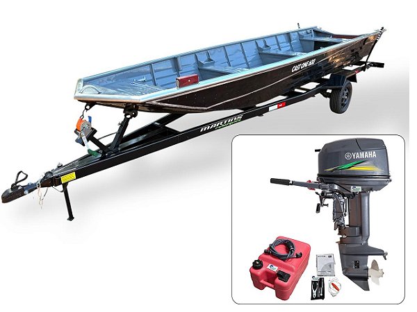 Barco de alumínio Cast One 600 + Motor de popa Yamaha 30 HP 2T Partida Elétrica com Manche + Carreta Rodoviária - Preço do motor para PJ ou Produtor Rural