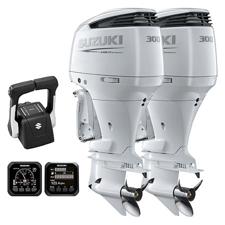 PARELHA 2X MOTOR DE POPA SUZUKI DF 300 HP 4T EFI V6 BRANCO RABETA 25" COMANDO TOP DUPLO HÉLICE INOX - PREÇO PJ - PRONTA ENTREGA FRETE GRÁTIS