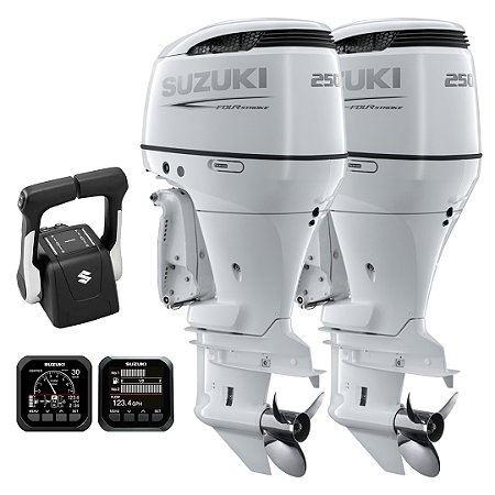 PARELHA 2X MOTOR DE POPA SUZUKI DF 250 HP 4T EFI V6 BRANCO RABETA 25" COMANDO TOP DUPLO HÉLICE INOX - PREÇO PJ - PRONTA ENTREGA FRETE GRÁTIS