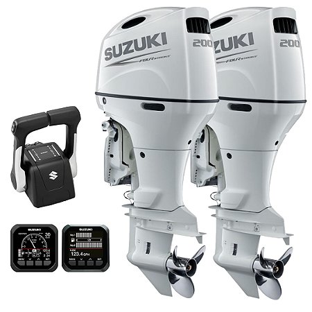 PARELHA 2X MOTOR DE POPA SUZUKI DF 200A 4T EFI 4CC BRANCO RABETA 25" COMANDO TOP DUPLO HÉLICE INOX - PREÇO PJ - PRONTA ENTREGA FRETE GRÁTIS