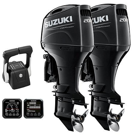 PARELHA 2X MOTOR DE POPA SUZUKI DF 200 HP A 4T EFI ATX-AZX RABETA 25" COMANDO TOP DUPLO HÉLICE INOX - PREÇO PJ - PRONTA ENTREGA FRETE GRÁTIS