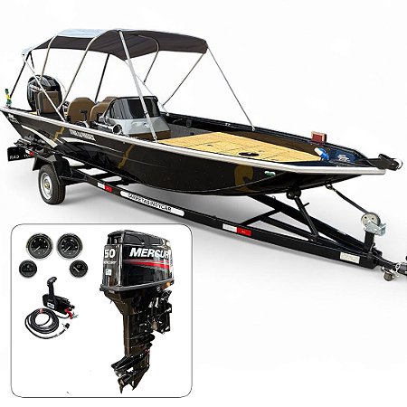 Barco Martinelli Strike 6.0 Freedeck + Mercury 50 HP 2T ELPTO Part. Elétrica Power Trim Fat. PJ + Carreta rodoviária + Acessórios de montagem