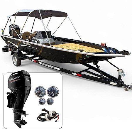 Barco Martinelli Strike 6.0 Freedeck + Mercury 60 HP 4T Part. Elétrica Power Trim Fat. PJ + Carreta rodoviária + Acessórios de montagem