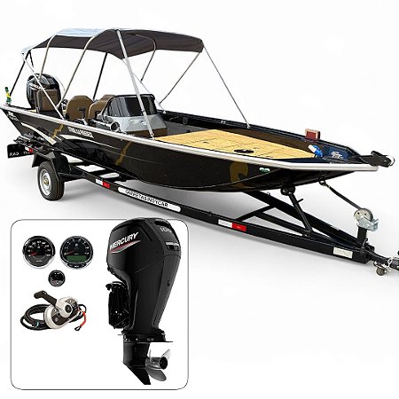 Barco Martinelli Strike 6.0 Freedeck + Mercury 100 HP 4T Part. Elétrica Power Trim Fat. PJ + Carreta rodoviária + Acessórios de montagem