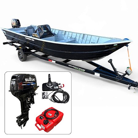 Barco Martinelli Thunder 600 + Suzuki 30 HP 2T Partida Elétrica Fat. PJ + Carreta rodoviária e acessórios de navegação instalados