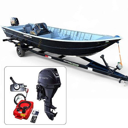 Barco Martinelli Thunder 600 + Tohatsu 30 HP 4T Partida Elétrica Fat. PJ + Carreta rodoviária e acessórios de navegação instalados